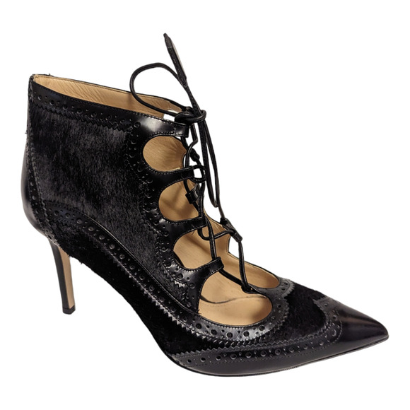 Marion Parke Miki Black Ankle Boot Stiletto Lace Suede Calf Hair Oxford 38.5 - Picture 1 of 13